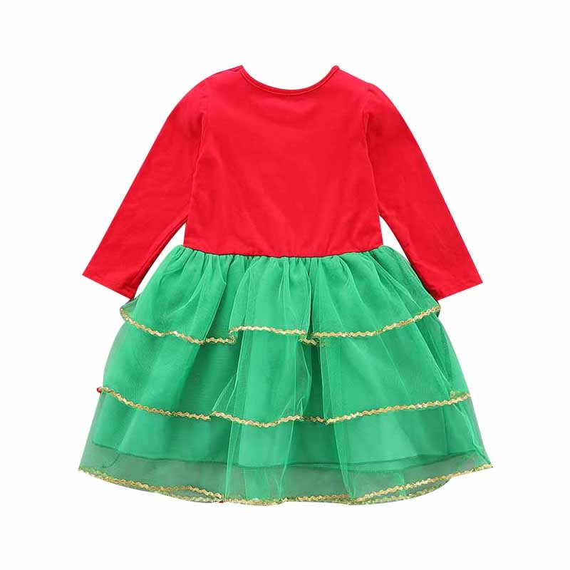 New Baby Girl Clothes Dress For Girls Autumn Christmas Tree Print Holiday Children Clothing Party Tulle Kids Costume New Year