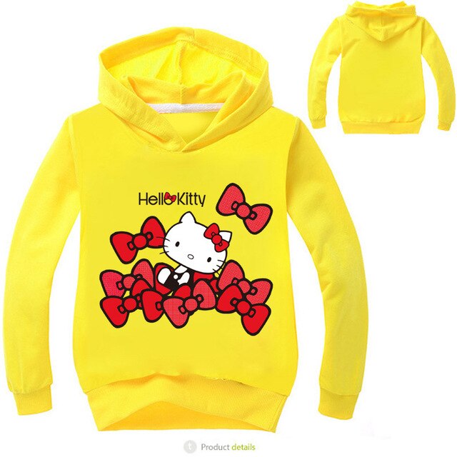 Classic Cartoon Hello Kitty Printing Hoodies Long Sleeve Casual Cotton Autumn Sweatshirts Cute Baby Gifts Clothing For Children