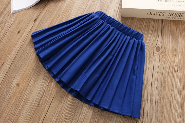 HE Hello Enjoy Baby Girl Boutique Set Preppy Style Sailor Moon Bow Tops+Blue Pleated Skirt Suit Kids Girls Clothes Children