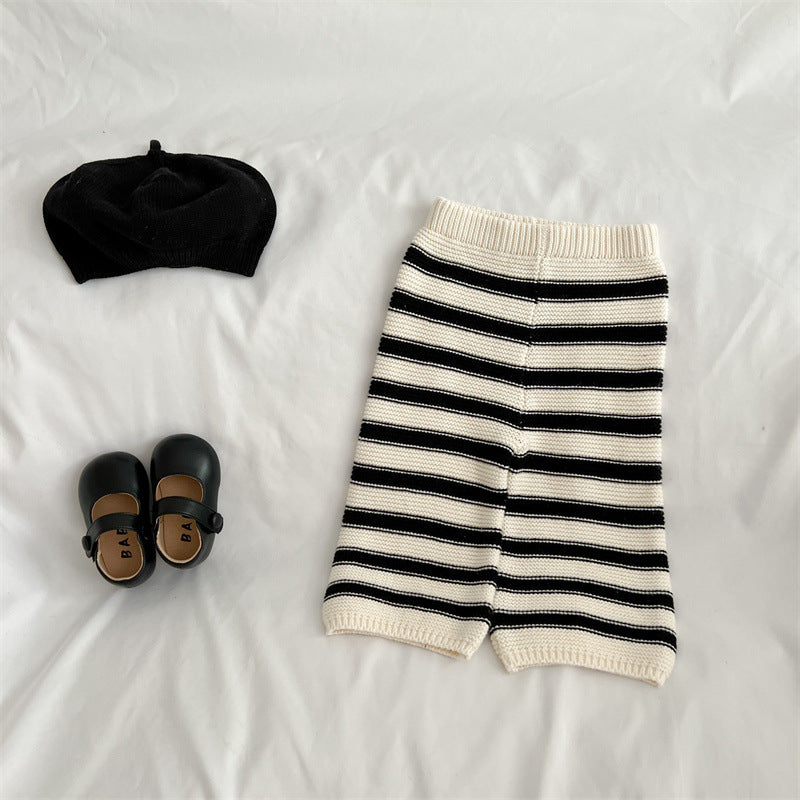 Baby Striped Pattern Lapel Knitted Cardigan or Pants