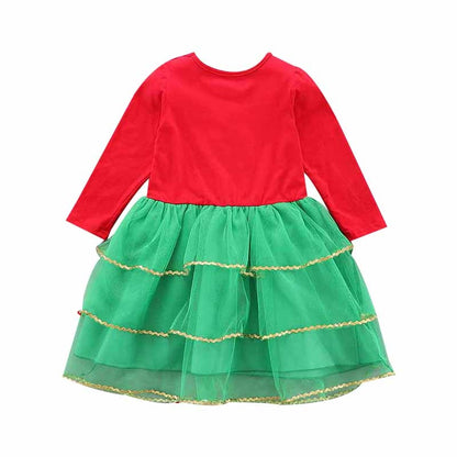 New Baby Girl Clothes Dress For Girls Autumn Christmas Tree Print Holiday Children Clothing Party Tulle Kids Costume New Year