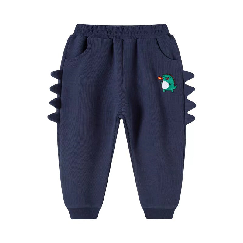 Baby Boy Cartoon Dinosaur Embroidered Pattern 3D Horn Patched Design Trousers