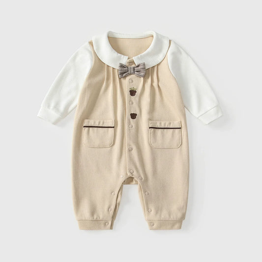Autumn Hot Selling Baby Unisex Color Patchwork Single Breasted Rompers Bodysuits with Collar